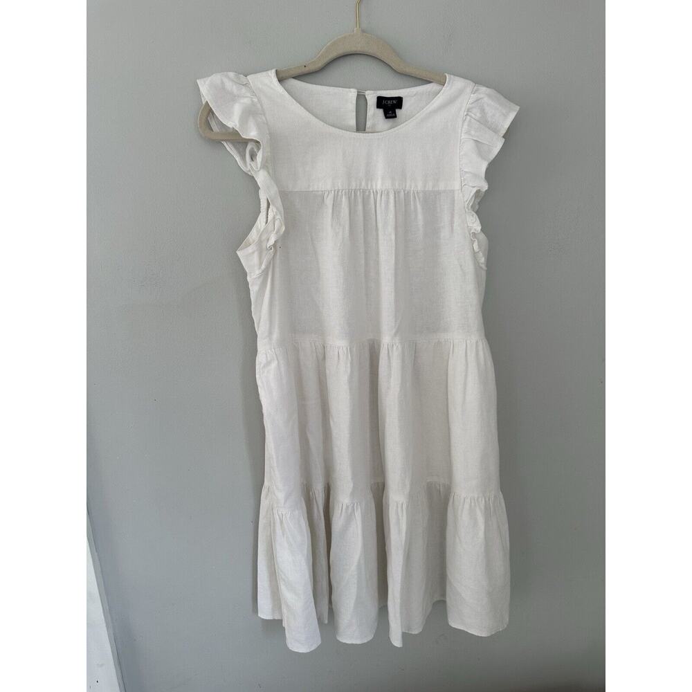 J. Crew Size 4 Dress Ruffled Sleeve Tiered Linen Blend Double Layered Boho White